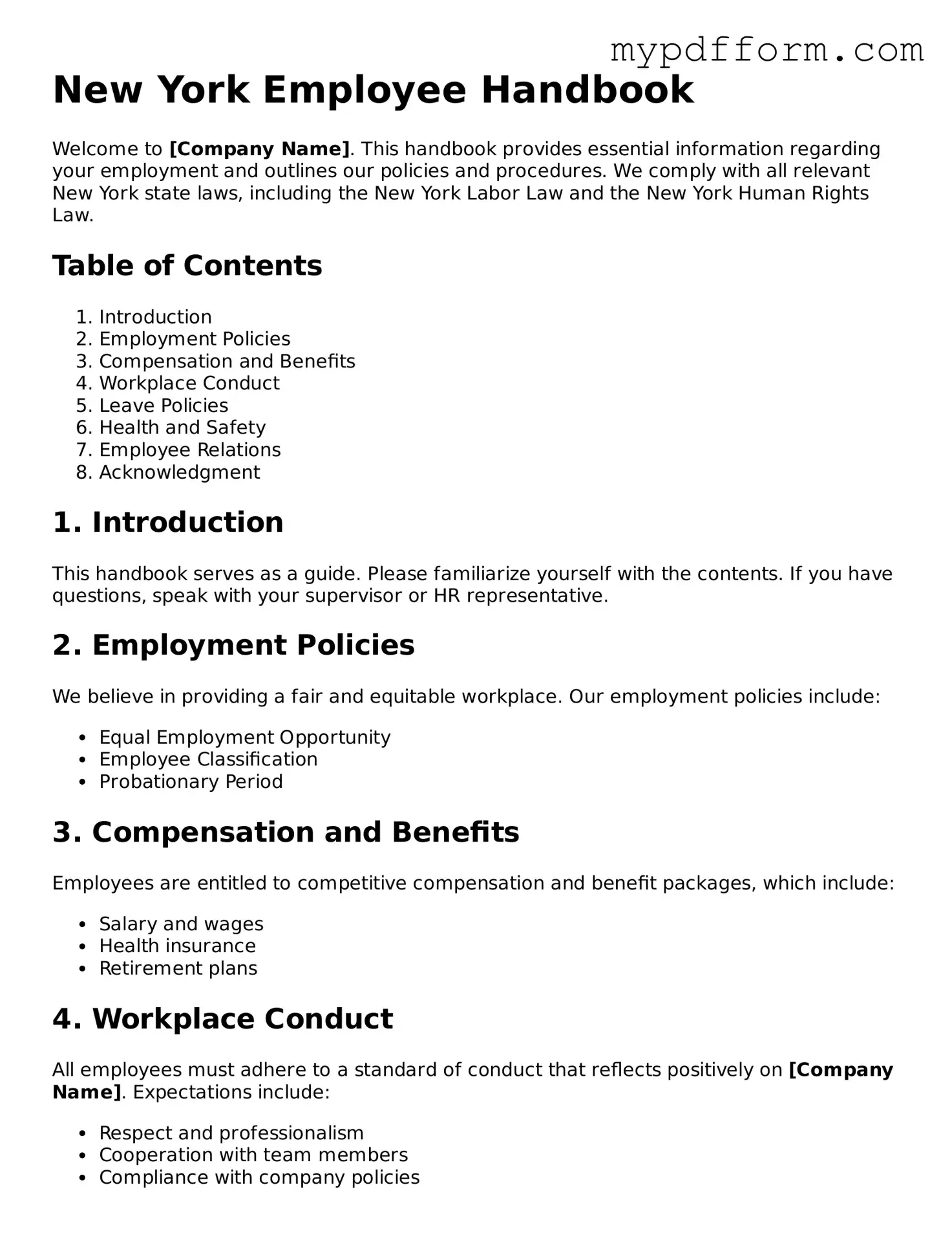 Valid  Employee Handbook Template for New York
