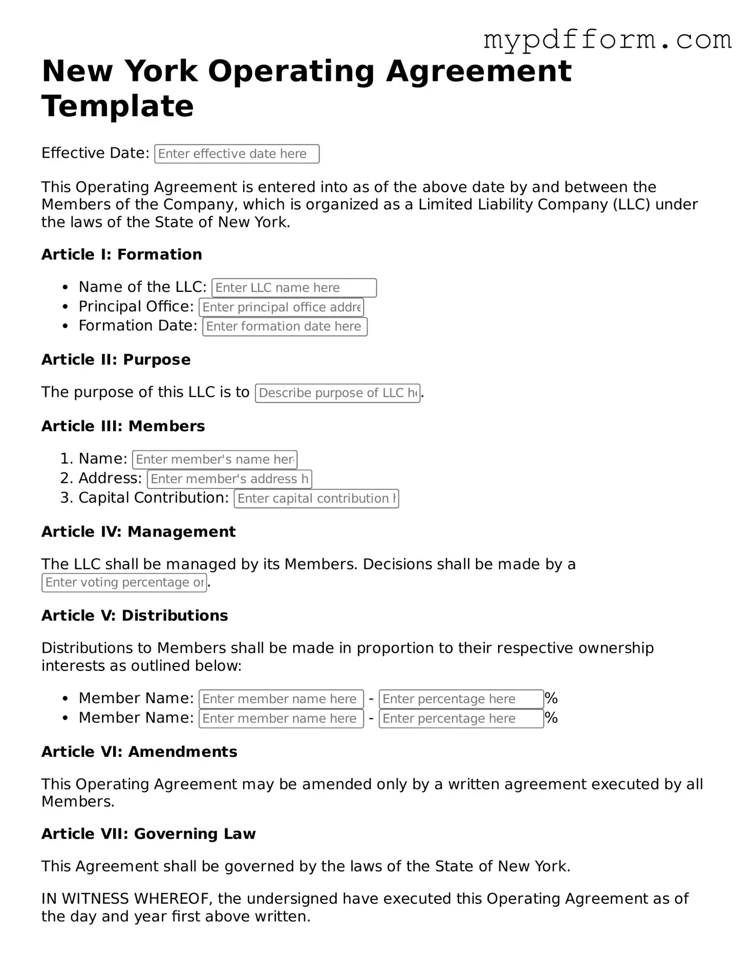 Valid  Operating Agreement Template for New York