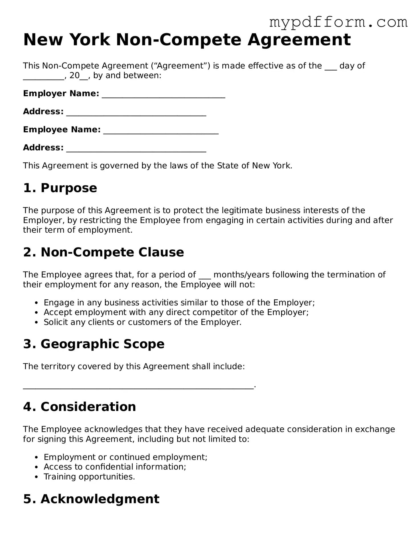 Valid  Non-compete Agreement Template for New York