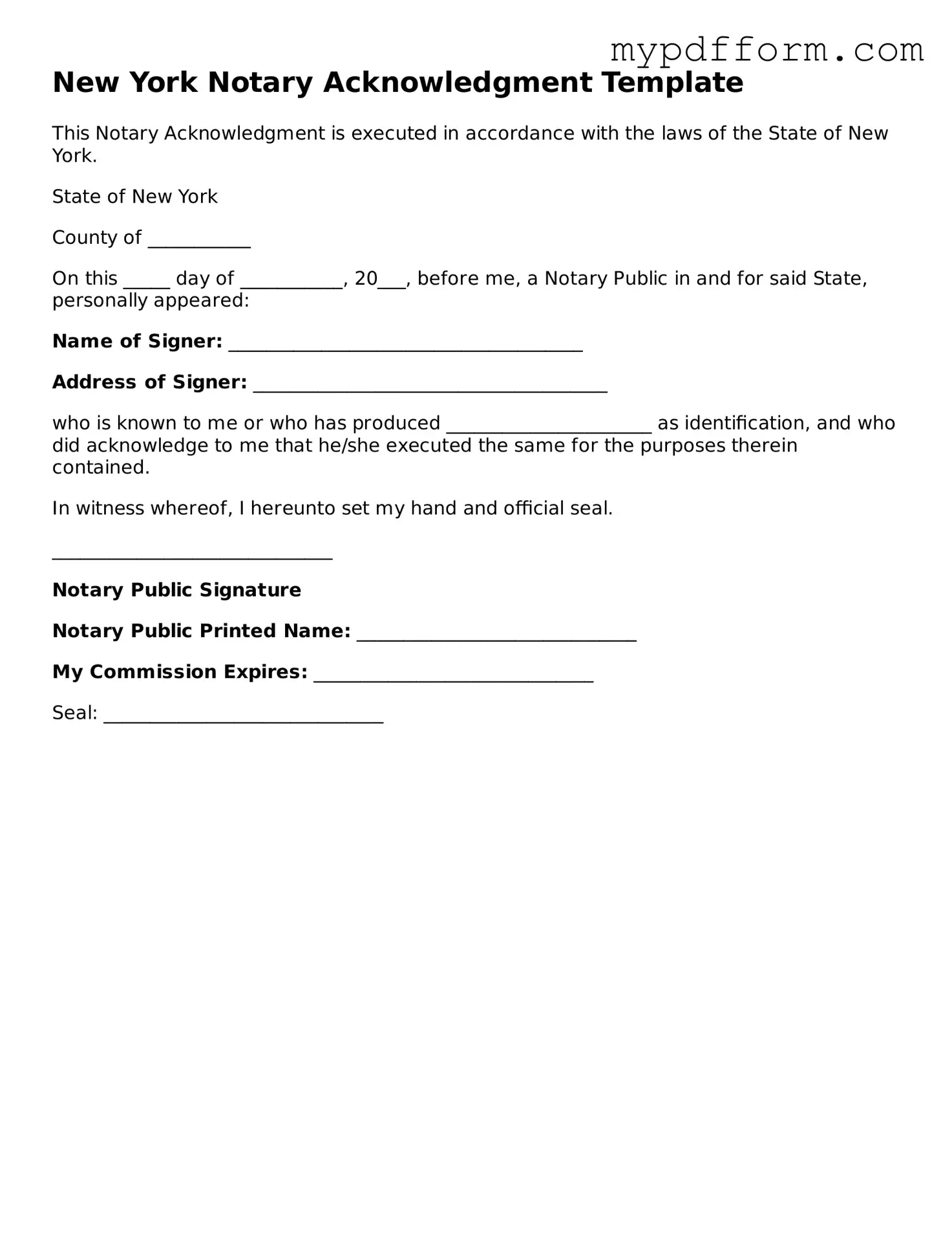 Valid  Notary Acknowledgement Template for New York