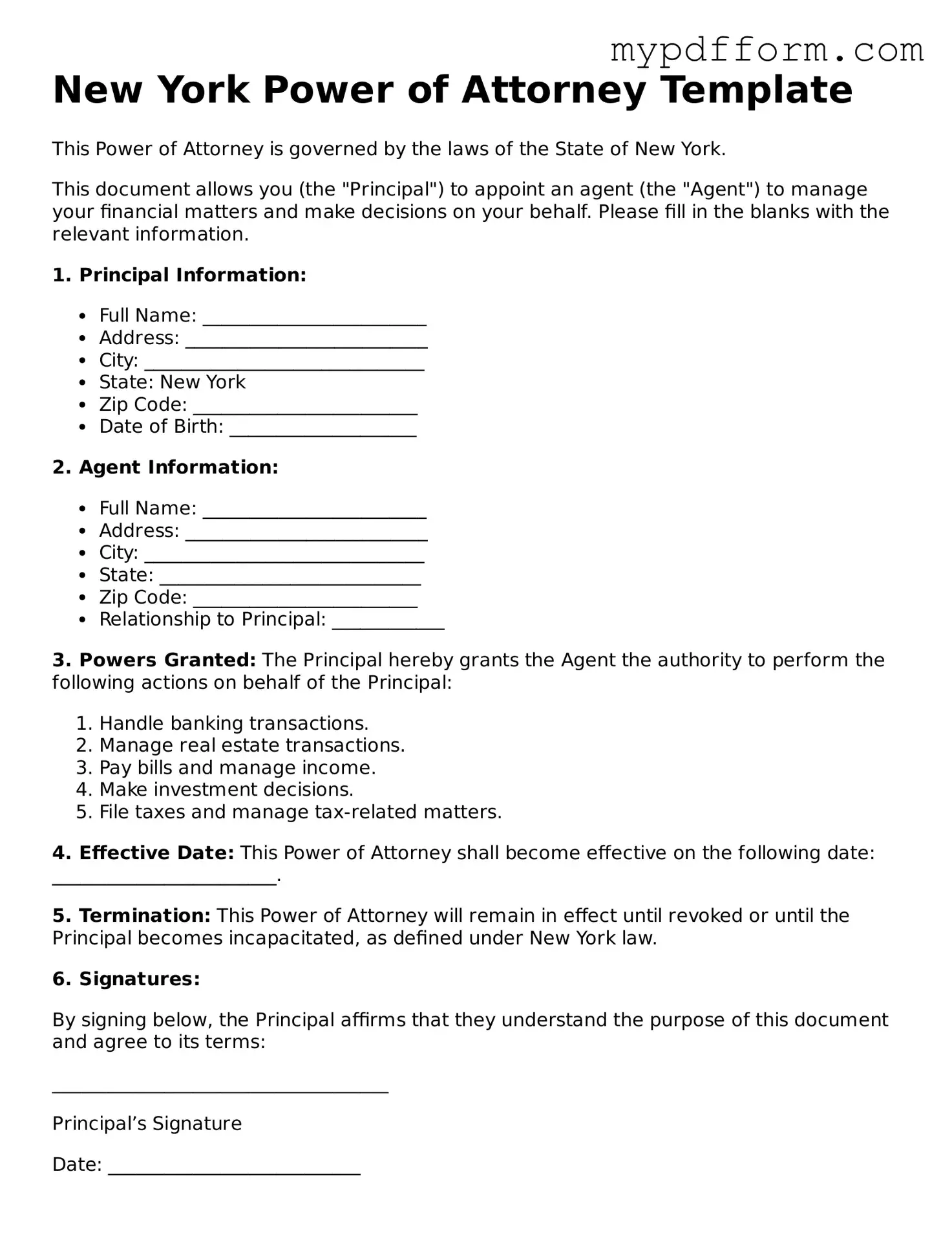 Valid  Power of Attorney Template for New York