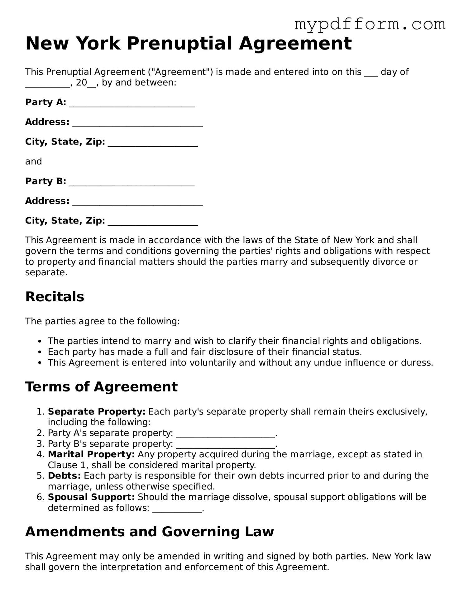 Valid  Prenuptial Agreement Template for New York