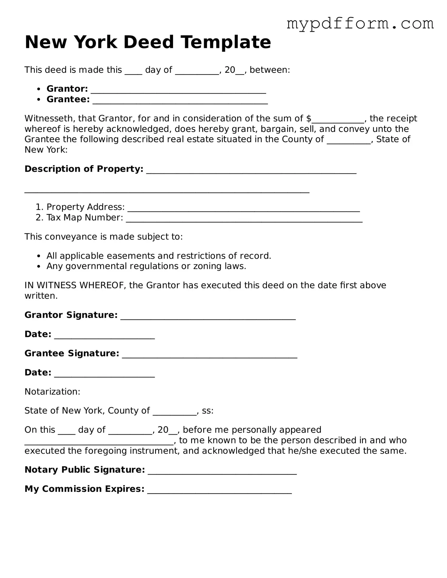 Valid  Deed Template for New York