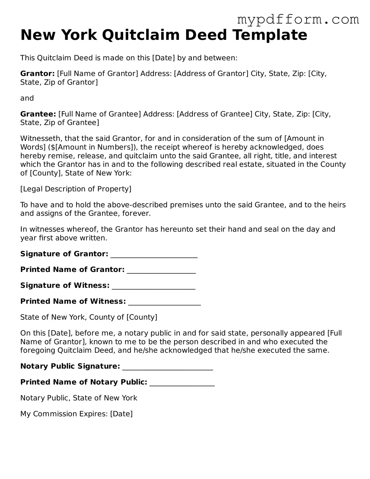 Valid  Quitclaim Deed Template for New York