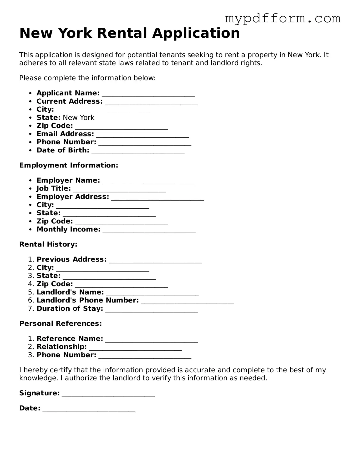 Valid  Rental Application Template for New York