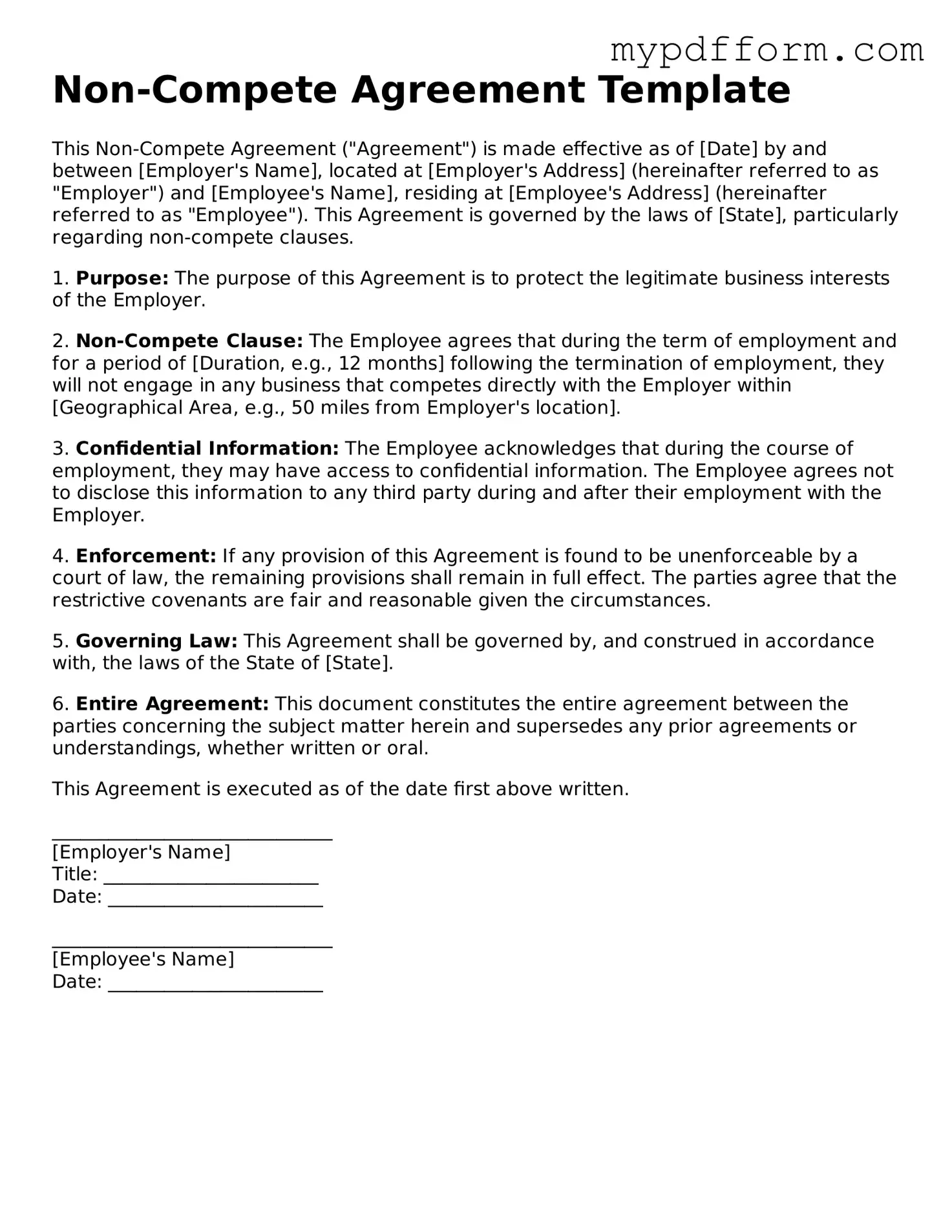 Fillable Non-compete Agreement Document