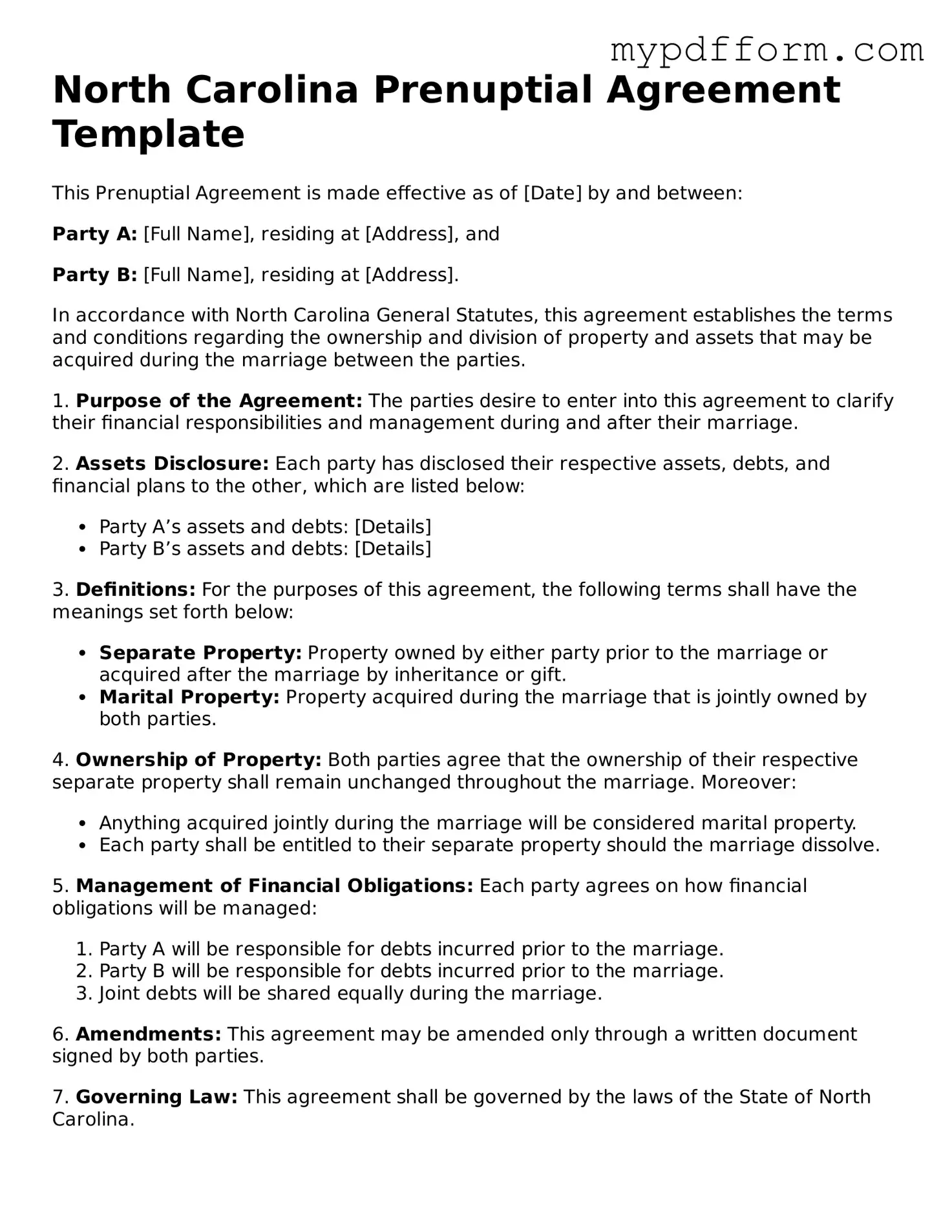 Valid  Prenuptial Agreement Template for North Carolina
