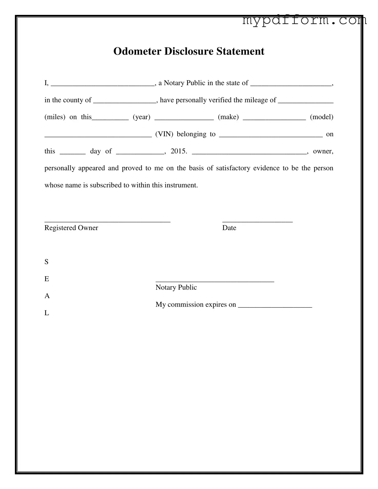 Fill in Your Notarized Odometer Statement Form