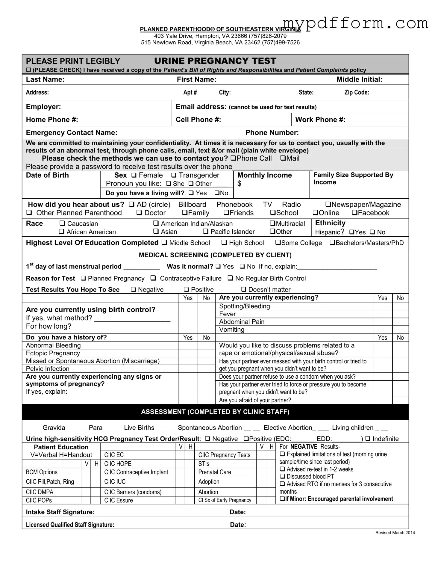 Fill in Your Planned Parenthood Proof Form