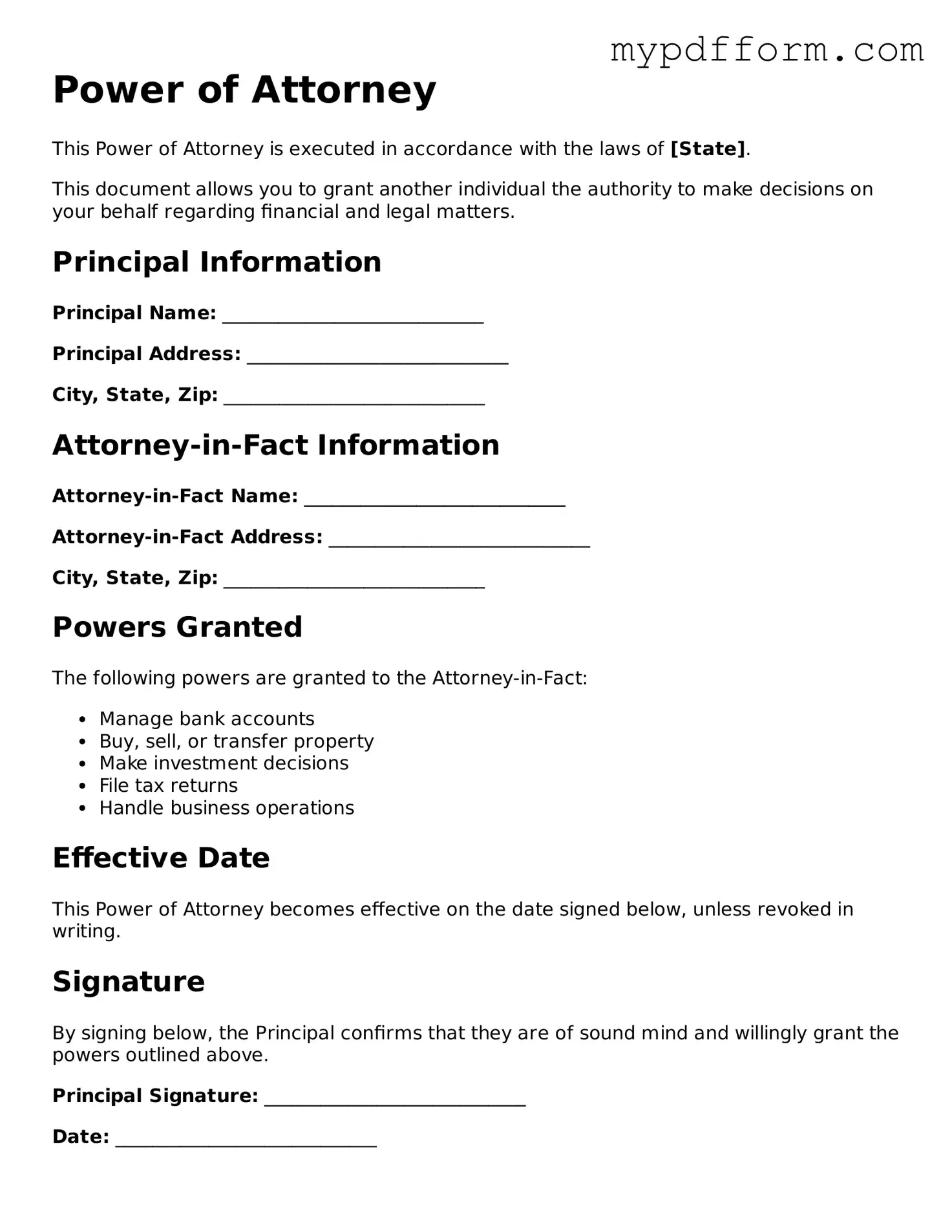 Fillable Power of Attorney Document