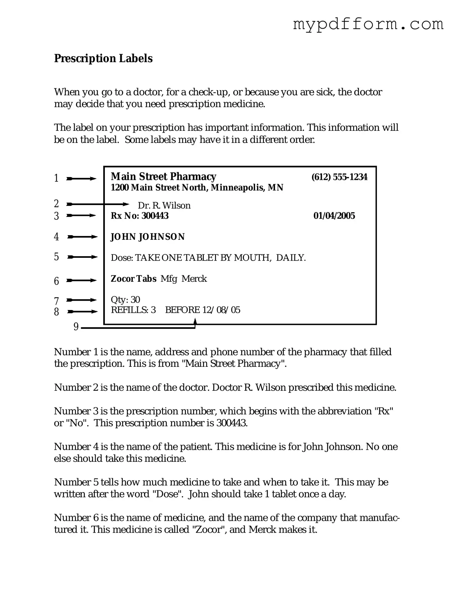 Fill in Your Prescription Label Form