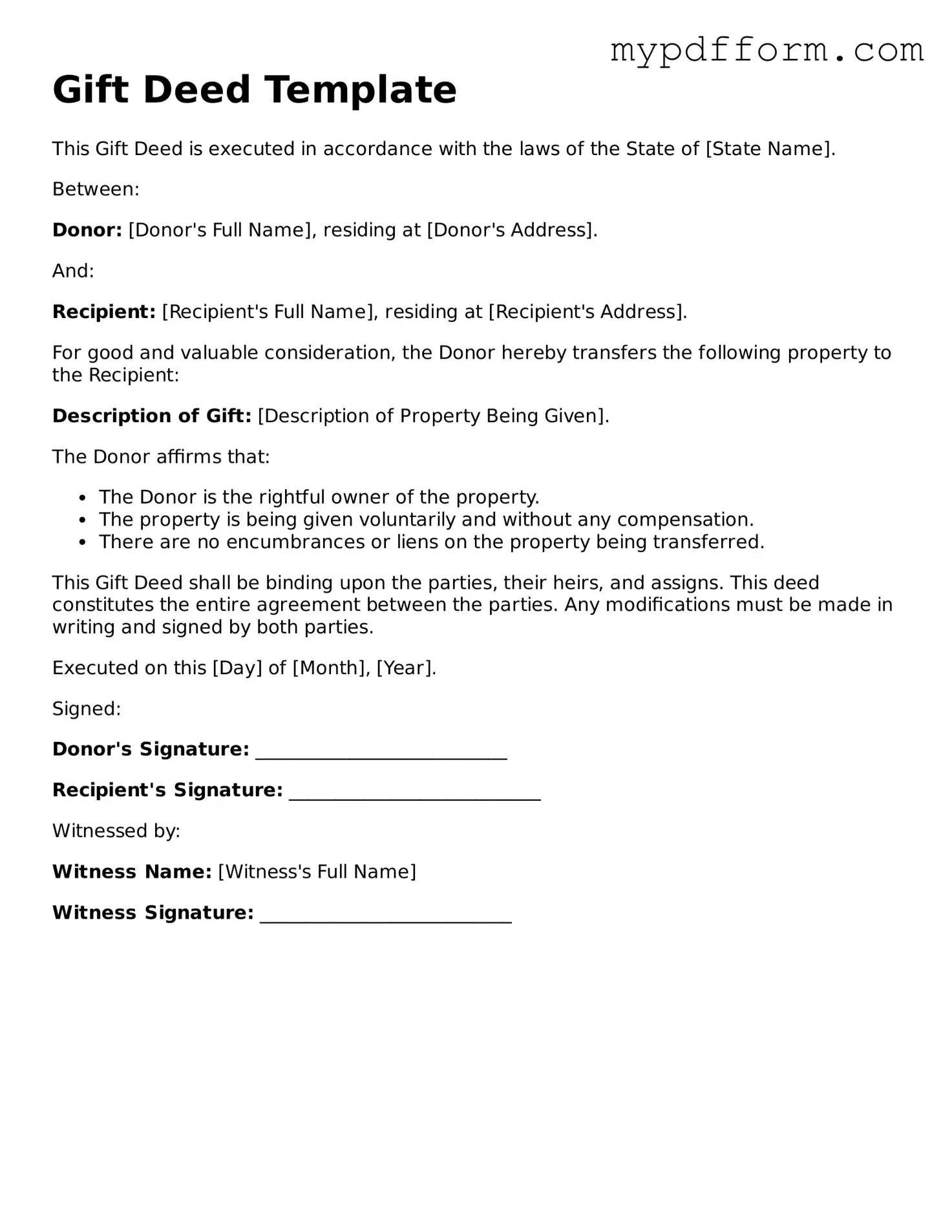 Fillable Gift Deed Document