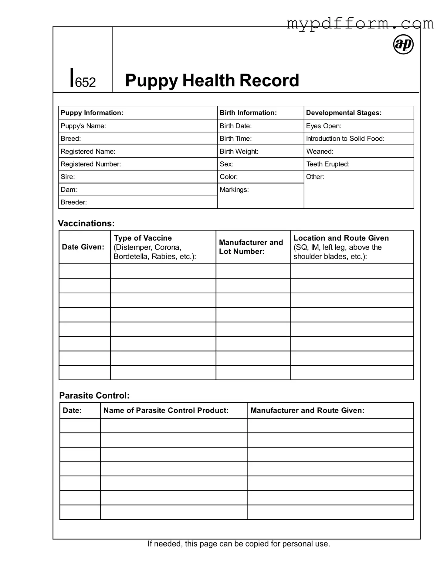 Fill in Your Puppy Health Record Form