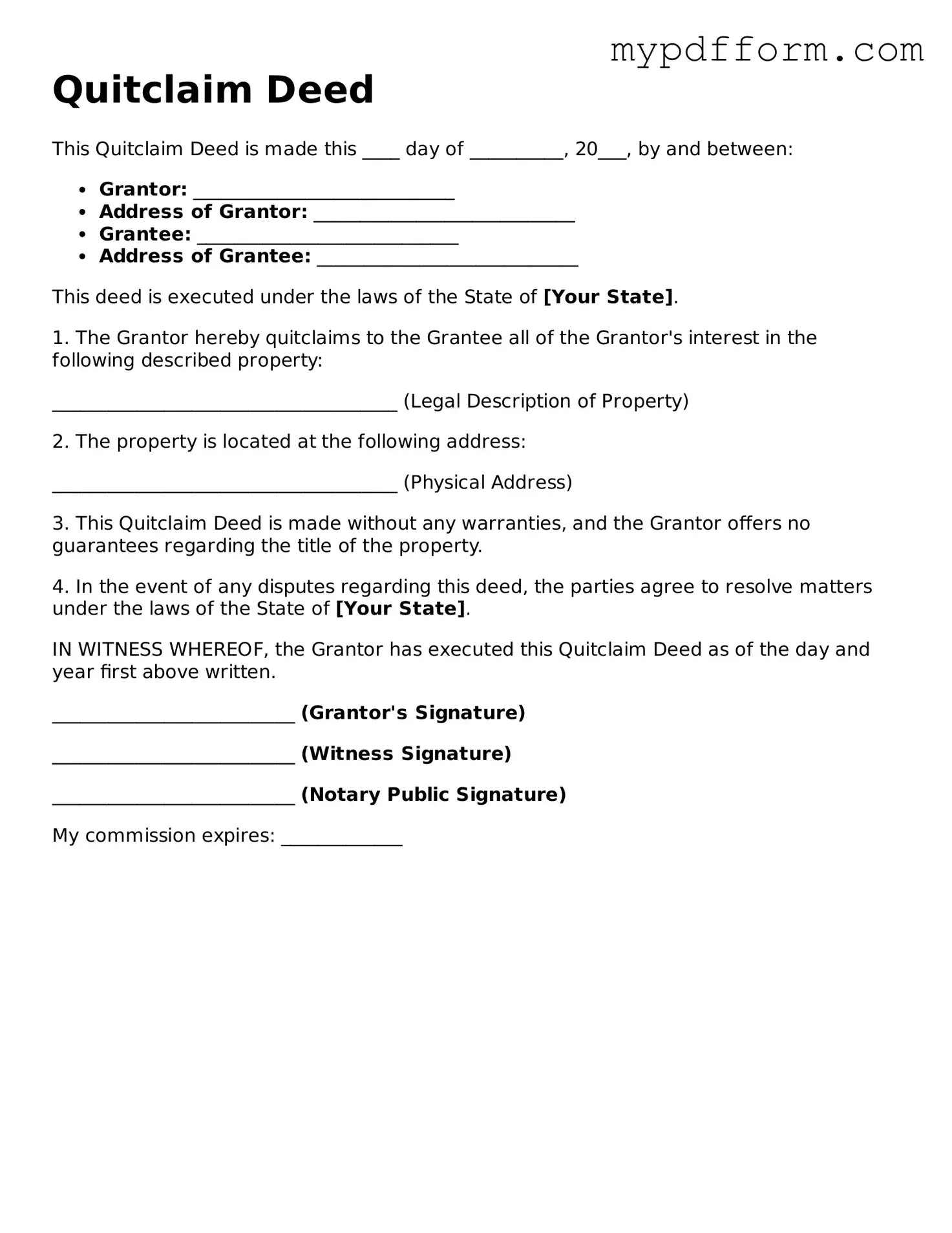 Fillable Quitclaim Deed Document