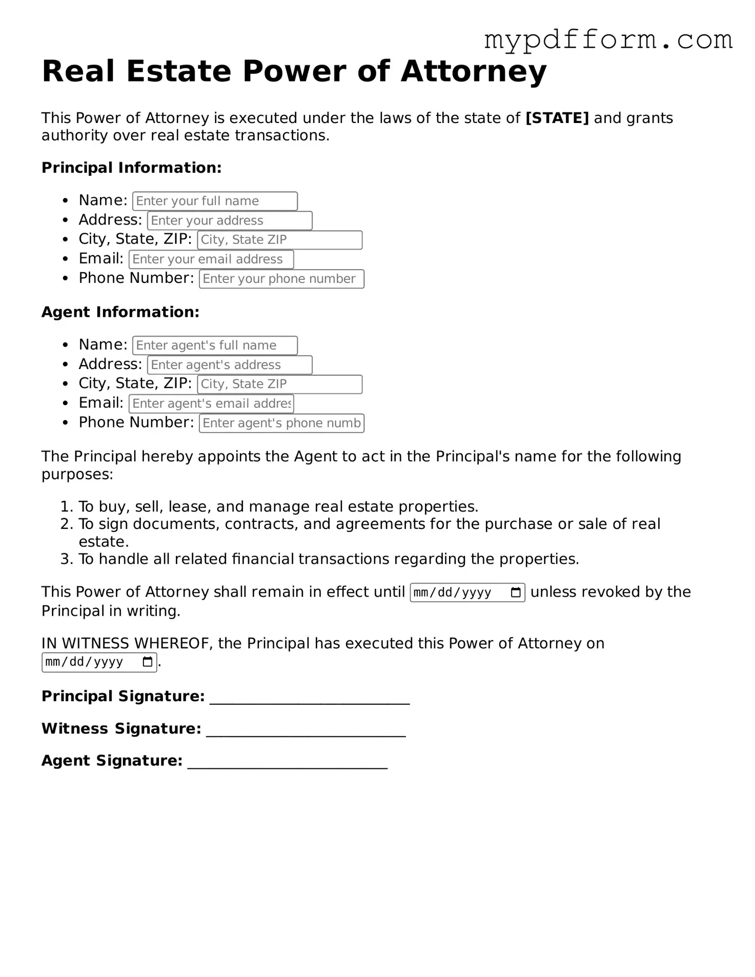 Fillable Real Estate Power of Attorney Document