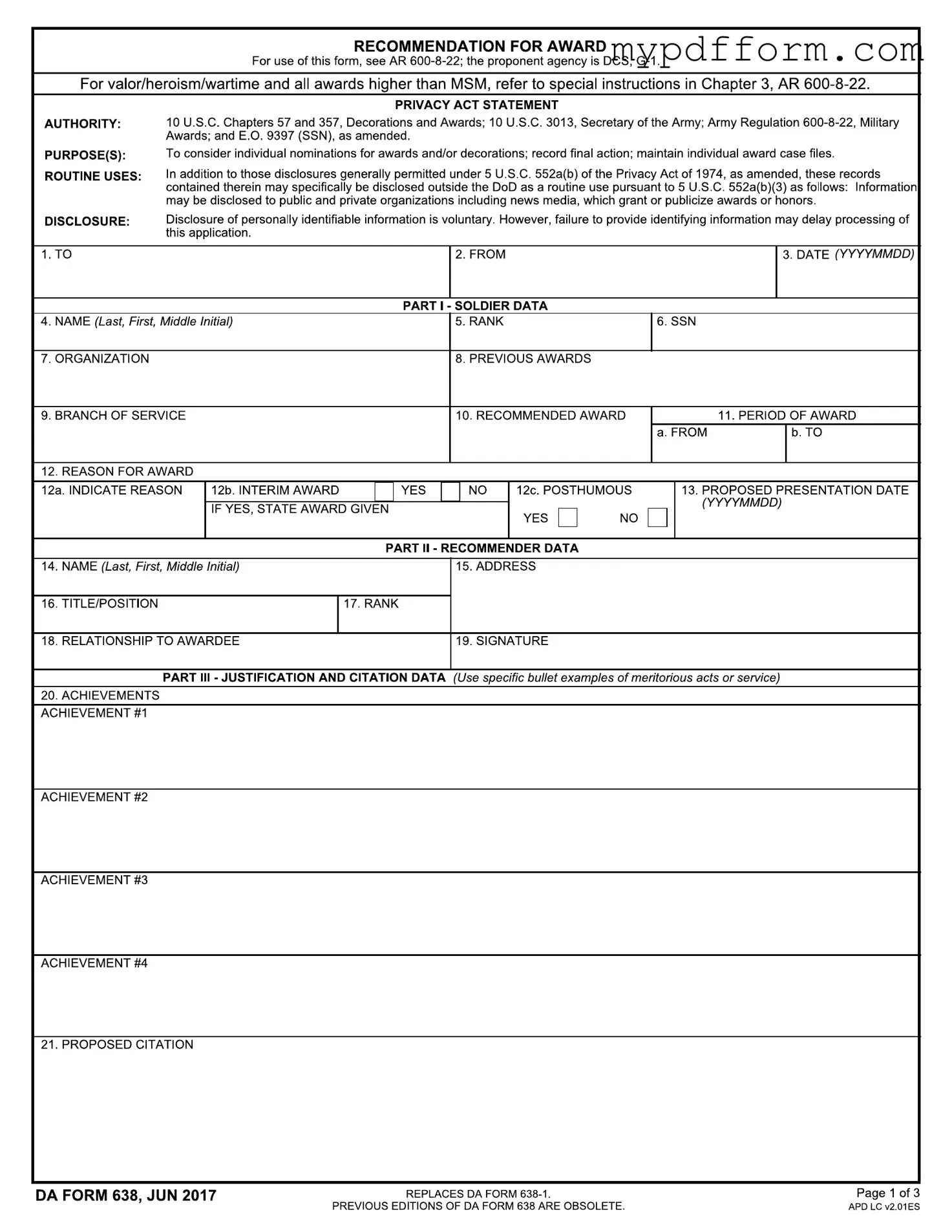 Fill in Your Da 638 Form