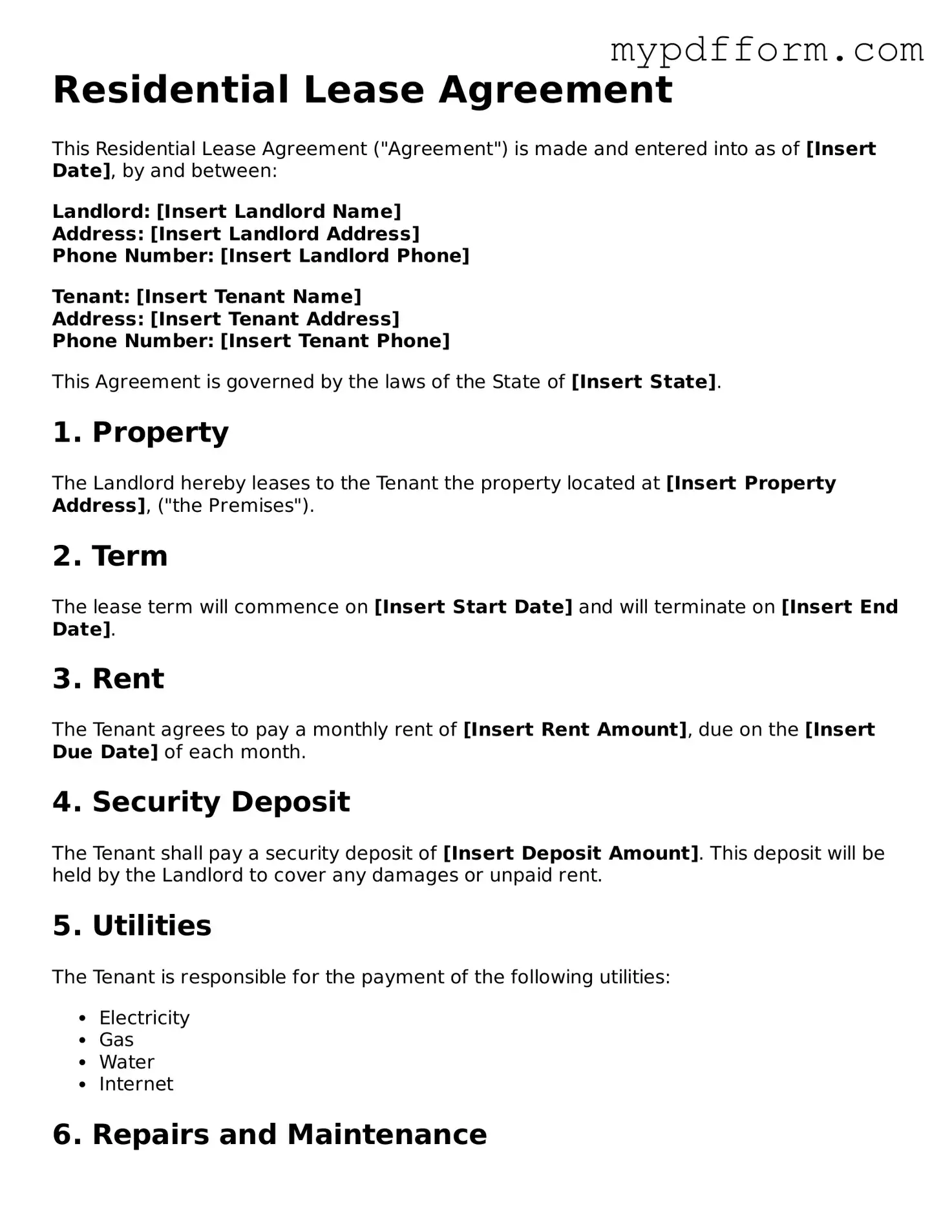 Fillable Lease Agreement Document