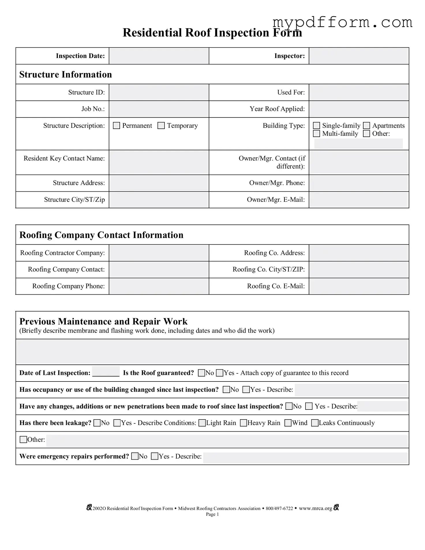 Fill in Your Roof Inspection Form