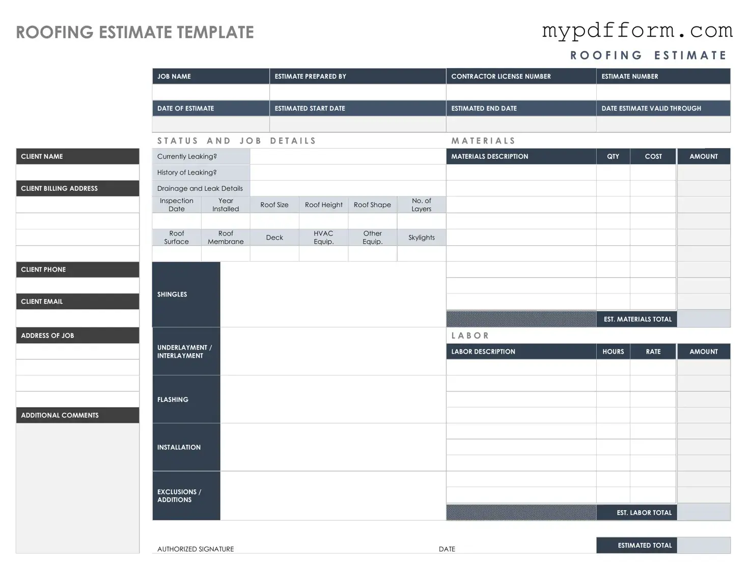 Fill in Your Roofing Estimate Form