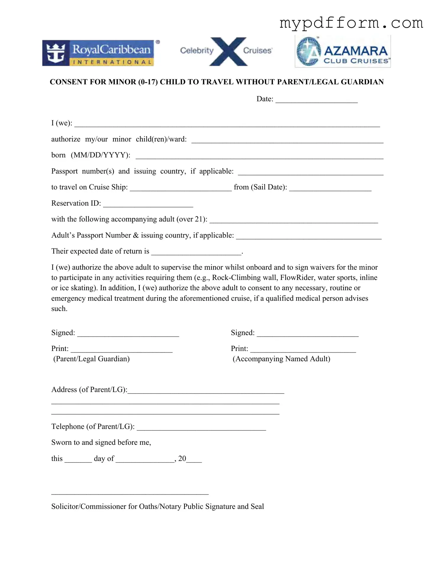 Fill in Your Royal Caribbean Parental Consent Form