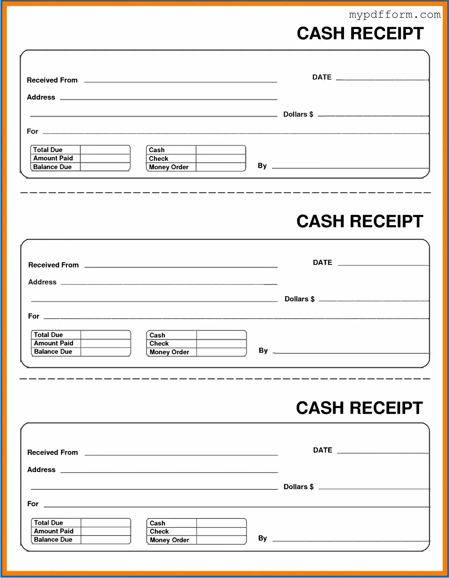 Fill in Your Cash Receipt Form