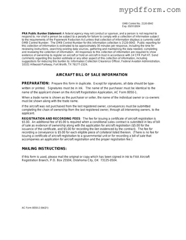 Fill in Your Aircraft Bill of Sale AC 8050-2 Form