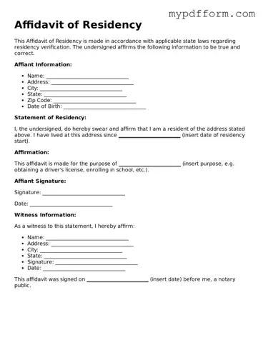 Fillable Affidavit of Residency Document