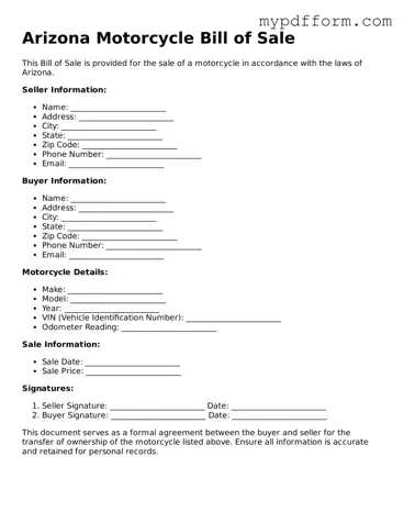 Valid  Motorcycle Bill of Sale Template for Arizona