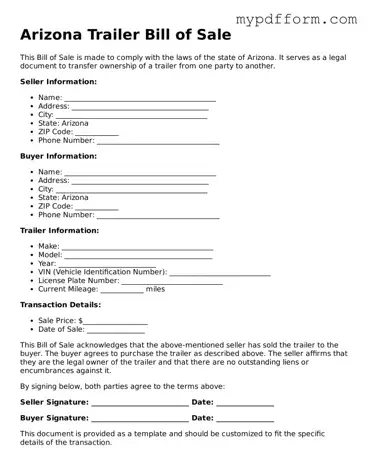 Valid  Trailer Bill of Sale Template for Arizona