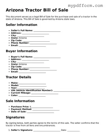 Valid  Tractor Bill of Sale Template for Arizona