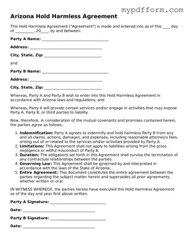 Valid  Hold Harmless Agreement Template for Arizona