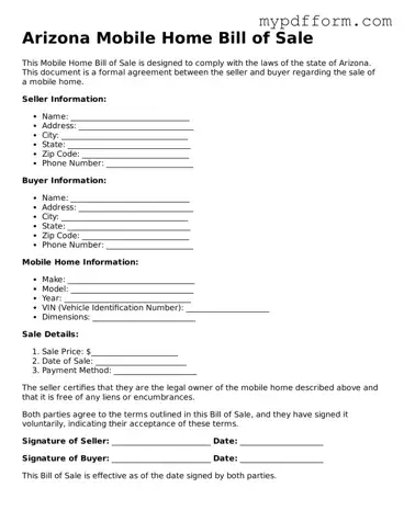 Valid  Mobile Home Bill of Sale Template for Arizona