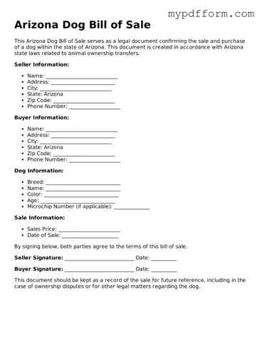 Valid  Dog Bill of Sale Template for Arizona