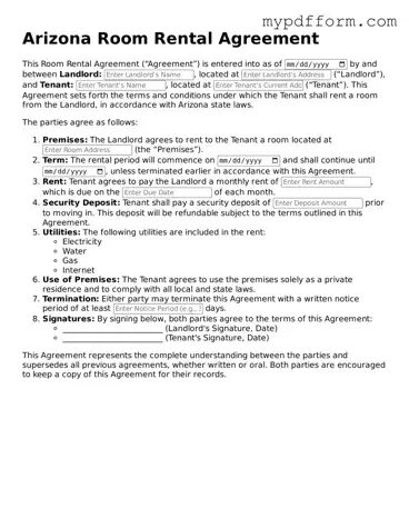 Valid  Room Rental Agreement Template for Arizona
