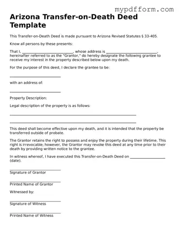 Valid  Transfer-on-Death Deed Template for Arizona