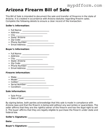 Valid  Firearm Bill of Sale Template for Arizona
