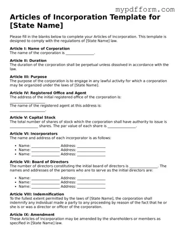 Fillable Articles of Incorporation Document