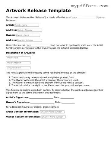 Fillable Artwork Release Document