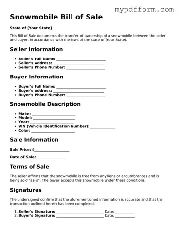 Fillable Snowmobile Bill of Sale Document
