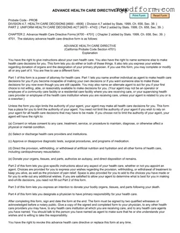 Fill in Your California Advanced Health Care Directive Form
