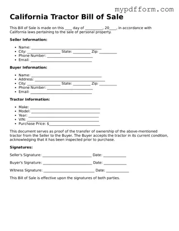 Valid  Tractor Bill of Sale Template for California