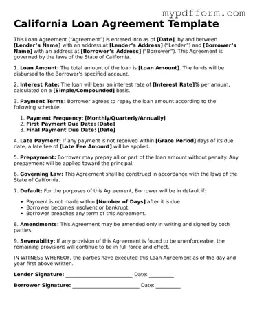 Valid  Loan Agreement Template for California