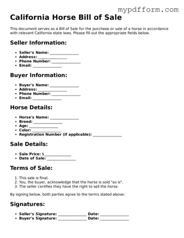 Valid  Horse Bill of Sale Template for California