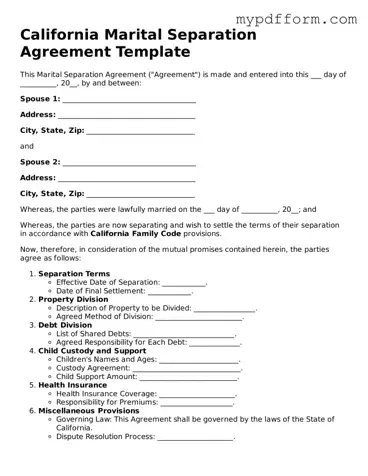 Valid  Marital Separation Agreement Template for California