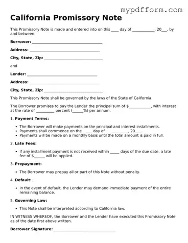 Valid  Promissory Note Template for California