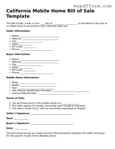 Valid  Mobile Home Bill of Sale Template for California