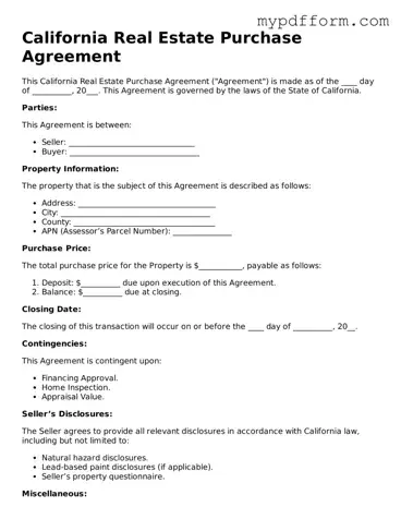 Valid  Real Estate Purchase Agreement Template for California