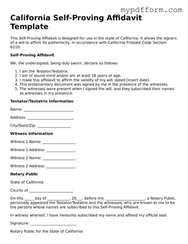 Valid  Self-Proving Affidavit Template for California