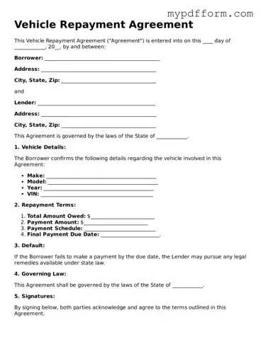 Fillable Vehicle Repayment Agreement Document