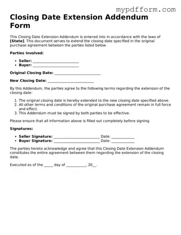 Fillable Closing Date Extension Addendum Form Document